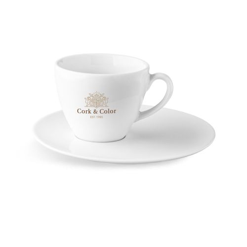 Isabelle Koffie 15 cl set porselein met meerkleurig CorkColor-logo op de koffiekop