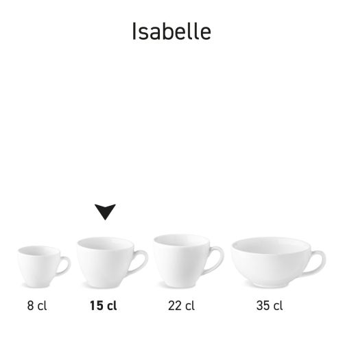 Isabelle koffiekop 15 cl. van porselein in serie met meerdere exemplaren naast elkaar getoond