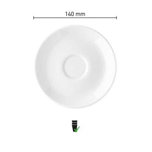 Maatvoering van de Isabelle Koffie Schotel 14 cm porselein met diameter en hoogte in infographic