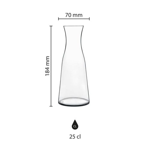 Infografiek toont hoogte, diameter en inhoud van de glazen karaf Atelier 0,25 liter.