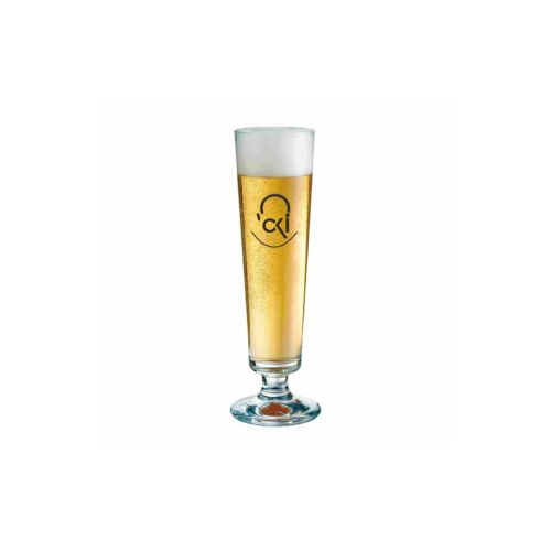 Munster Tulpe 30 cl tapmaat glas gevuld met bier, productfoto op witte achtergrond