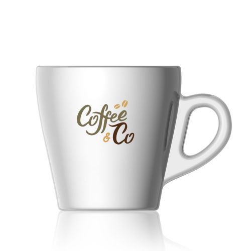Pura Cappuccino Kop 28 cl. van glas met meerkleurig CoffeeCo-logo op de voorzijde