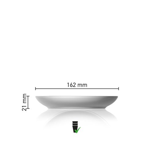 Maatvoering van de Pura Cappuccino Schotel 16 cm glas met diameter en hoogte in infographic
