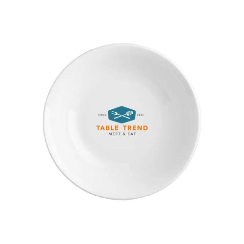 Porseleinen schaal Princip 16 cm met meerkleurig TableTrend-logo duidelijk zichtbaar op het front.