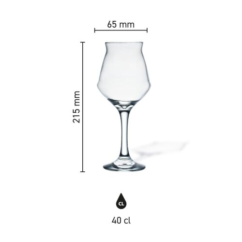 Maatvoering van het Sommelier Kelch 40 cl glas met hoogte, diameter en inhoud in infographic