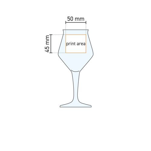 Technische werktekening van de Sommelier Kelch Craft 42 cl wijnglas met drukgebied-aanduiding