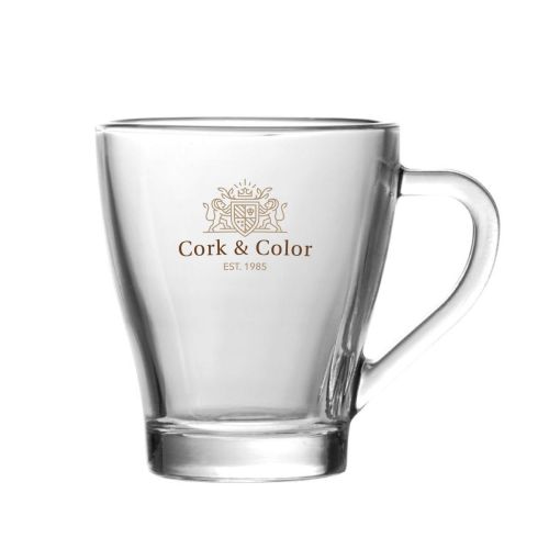 Theeglas Dom 27 cl. glas met meerkleurig CorkColor-logo op het voorpaneel