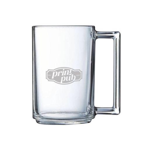 Theeglas Karo 32 cl. met fijn ingegraveerd PrintPub-logo zichtbaar op de voorzijde.
