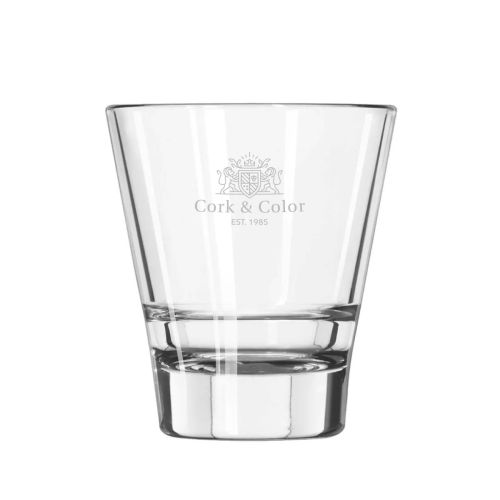 Libbey Endeavor tumblerglas van 26 cl met gegraveerd CorkColor-logo op het voorvlak van het glas.