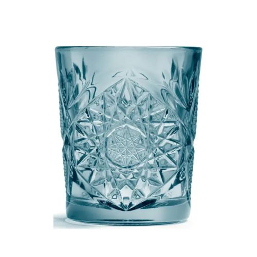 Blauwe Tumbler Onis Hobstar 35 cl glas met geslepen sterpatroon, vooraanzicht zonder bedrukking