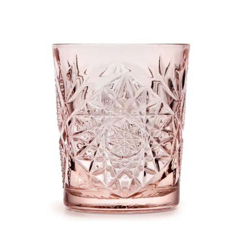 Roze Tumbler Onis Hobstar 35 cl glas met geslepen sterpatroon, vooraanzicht zonder bedrukking