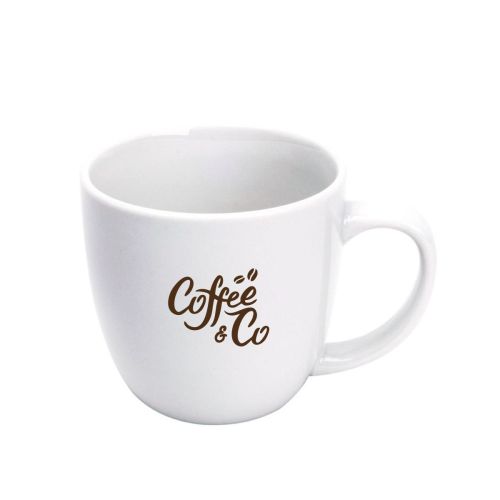Uno mok 29 cl porselein met CoffeeCo-logo in één kleur bedrukt op het vooraanzicht.