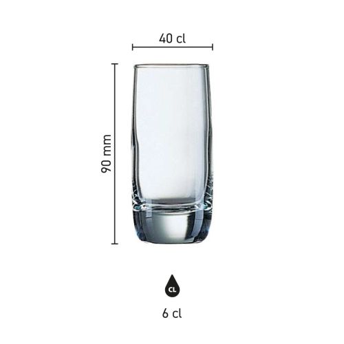 Overzicht van het Vigne likeurglas 6 cl. met exacte glasafmetingen in informatieve infographic.