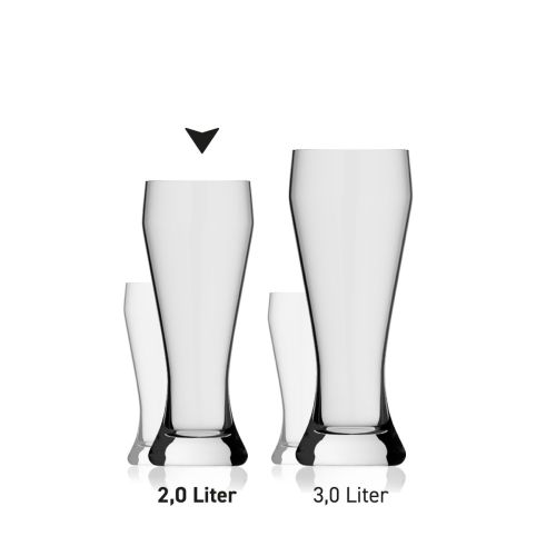 Weizenbierglas XXL 2,0 liter glas in serie met meerdere exemplaren naast elkaar getoond