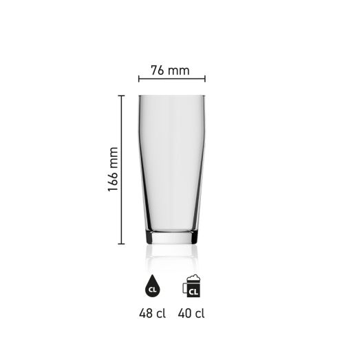 Maatvoering van de Willibecher 48 cl. glas met hoogte, diameter en inhoud in infographic