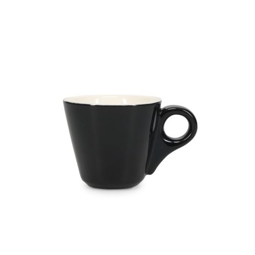 Vooraanzicht van Baristo Espresso Kop 8 cl. van zwart-wit porselein, geschikt voor horeca en koffieservice.
