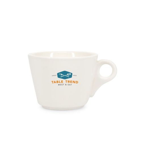 Porseleinen Baristo koffie kop 16 cl. bedrukt met meerkleurig TableTrend-logo aan de voorzijde.