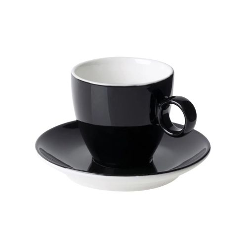 Vooraanzicht van Bart Koffie 17 cl set in zwart-wit porselein met eenvoudige cilindervorm.