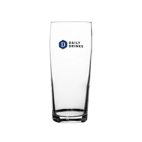 Glazen bierflute 18 cl. met bedrukt DailyDrinks-logo in meerdere kleuren aan de voorzijde.