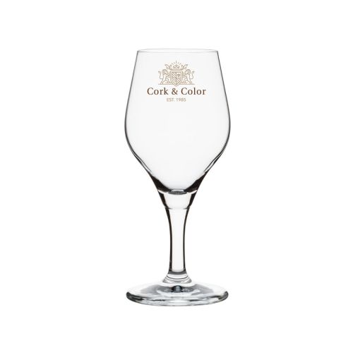 Proefglas Ronceva 25 cl met meerkleurig bedrukt CorkColor-logo op voorzijde glas.