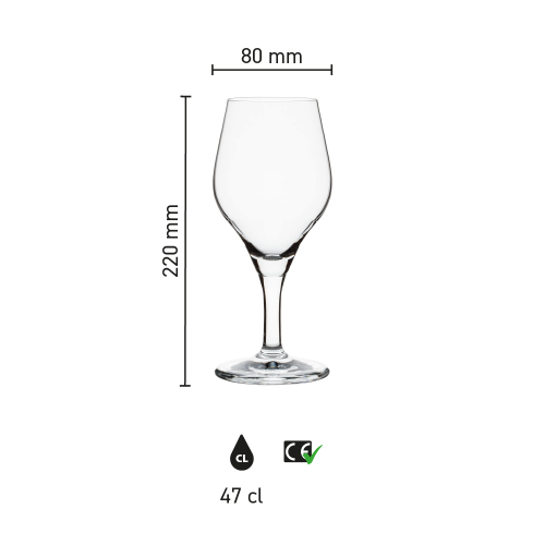 Infographic toont afmetingen van het bierglas Ronceva 40 cl op voet, met schaal.