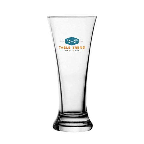 Tuborg bierglas 34 cl. bedrukt met meerkleurig TableTrend-logo op de voorzijde van het glas.