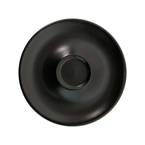 Frontale weergave van Bola Koffie Cappuccino Schotel van 14,5 cm in glad mat zwart porselein.