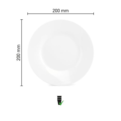 Infografiek toont diameter en profiel van het Basic bord 20 cm porselein.