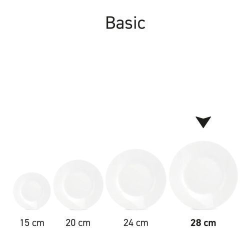 Bord Basic lijn 27 cm porselein gepresenteerd als onderdeel van een servies-serie.