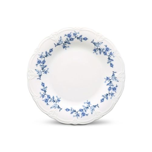 Rond porseleinen bord Retro 16 cm in ivoor-blauw, vooraanzicht toont glad oppervlak en smalle rand.