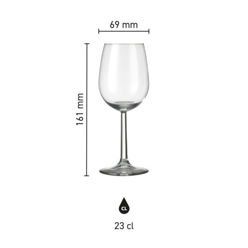 Infographic van productafmetingen van het Bouquet wijnglas 23 cl.