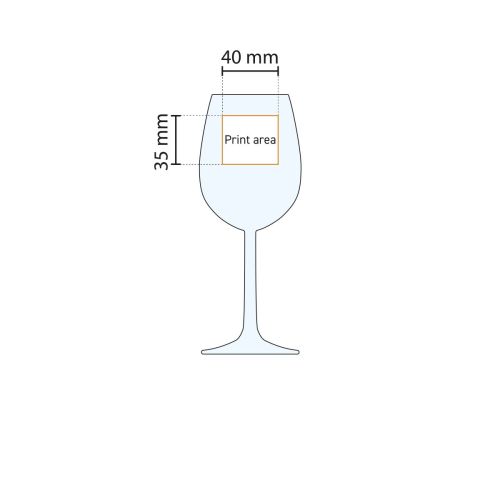Technische werktekening met aanduiding van het drukgebied op het Bouquet wijnglas 35 cl.