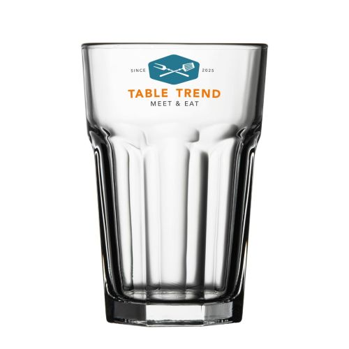 Casablanca Ice Tea glas 41,5 cl. bedrukt met meerkleurig TableTrend-logo aan de voorkant.