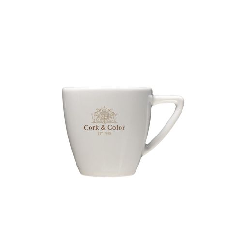 Porseleinen Classic Espresso kop 7 cl. met meerkleurig CoffeeCo-logo zichtbaar aan de voorkant.