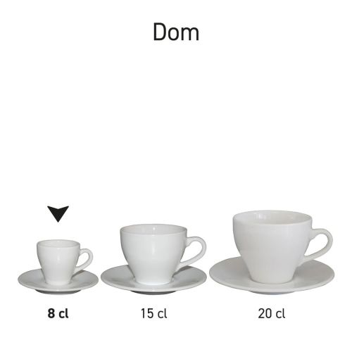 Serie Dom Espresso wit 8 cl. sets gepresenteerd als onderdelen van de Dom-serie.
