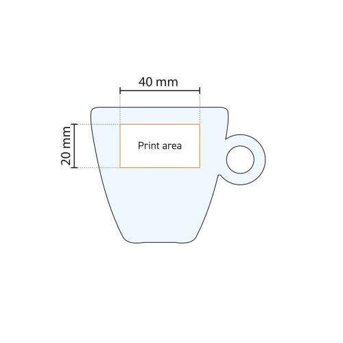 echnische werktekening van het glas met gemarkeerd gebied voor logo-gravure.