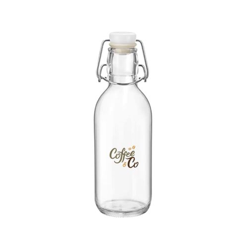 lazen fles met kleurendruk van CoffeeCo-logo op voorzijde van 0,5 liter Emilia model.