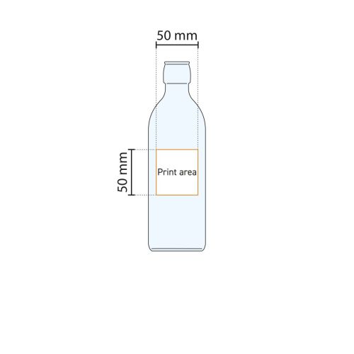 Werktekening met aanduiding van het drukgebied op de Emilia Fles 1 liter fles.