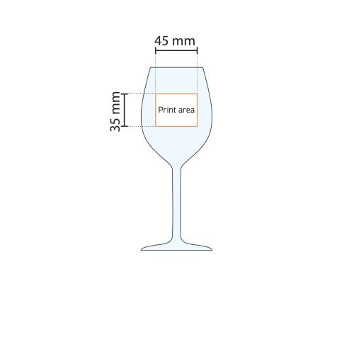 Technische werktekening met aanduiding van het drukgebied op het Esprit wijnglas 53 cl.