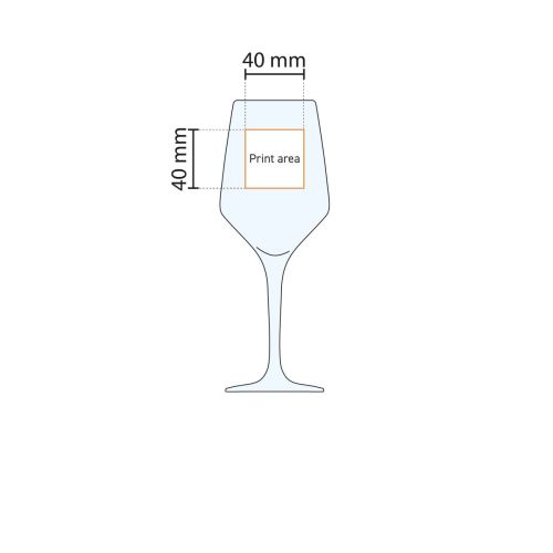 Technische werktekening met aanduiding van het drukgebied op het Mencia wijnglas 25 cl.