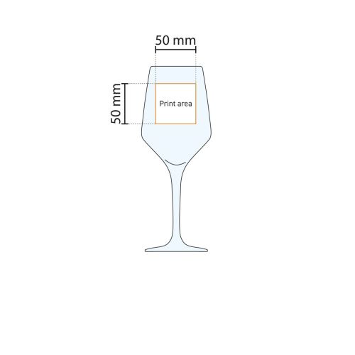 Technische werktekening met aanduiding van het drukgebied op het Mencia 58 cl. glas.