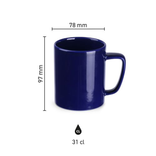 Infographic toont gedetailleerde afmetingen van Mok Tommy Classic 31 cl keramiek.