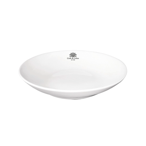 Wit porseleinen soepbord Hotel van 23 cm met centraal geplaatst CorkColor-logo in één kleur.