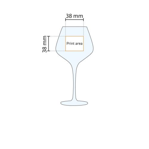 Technische werktekening van het Sublym gin-tonicglas 60 cl. met markering van het drukgebied.