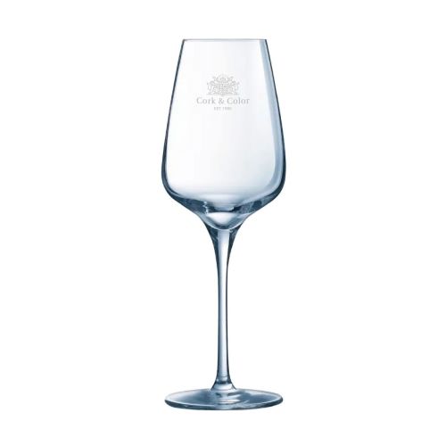 Sublym wijnglas 35 cl. bedrukt met een meerkleurig TableTrend-logo op de voorzijde van het glas.