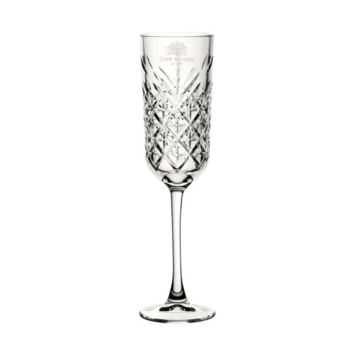 Gravure van het CorkColor-logo op het vooraanzicht van de Timeless champagneflute 17,5 cl.