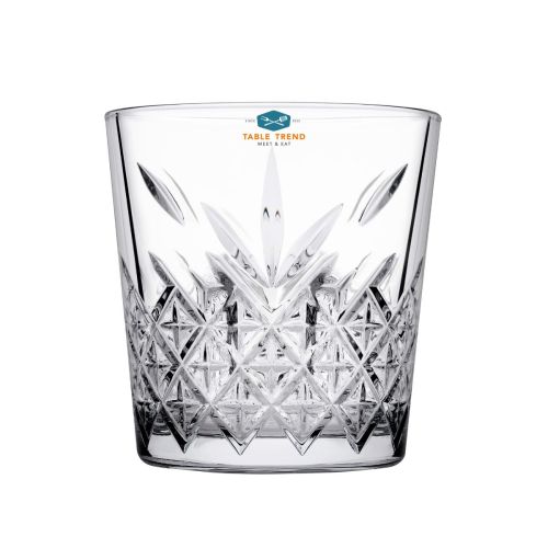 Timeless stapelglas van 34,5 cl met het meerkleurige TableTrend-logo zichtbaar op de voorzijde.