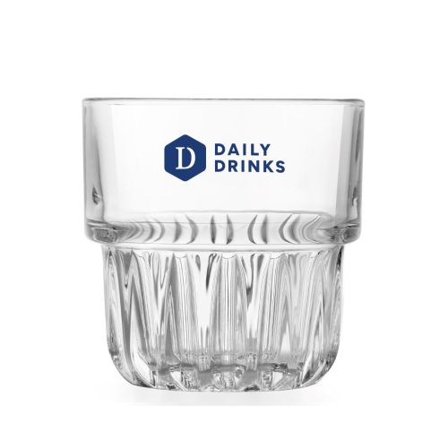 Glas van 35,5 cl met blauw DailyDrinks-logo in één kleur op het vooraanzicht van de Onis Everest tumbler.