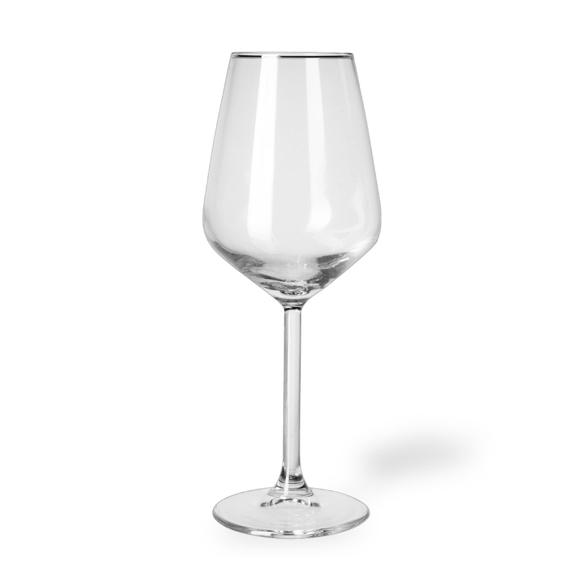 Heldere vooraanzichtfoto van Allegra wijnglas 35 cl. glas op witte achtergrond.