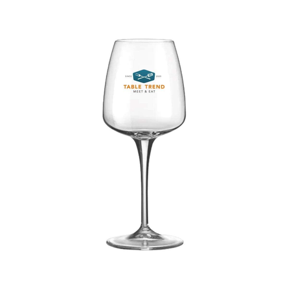 Full-colour bedrukking van TableTrend-logo op voorzijde van Aurum wijnglas 35 cl.